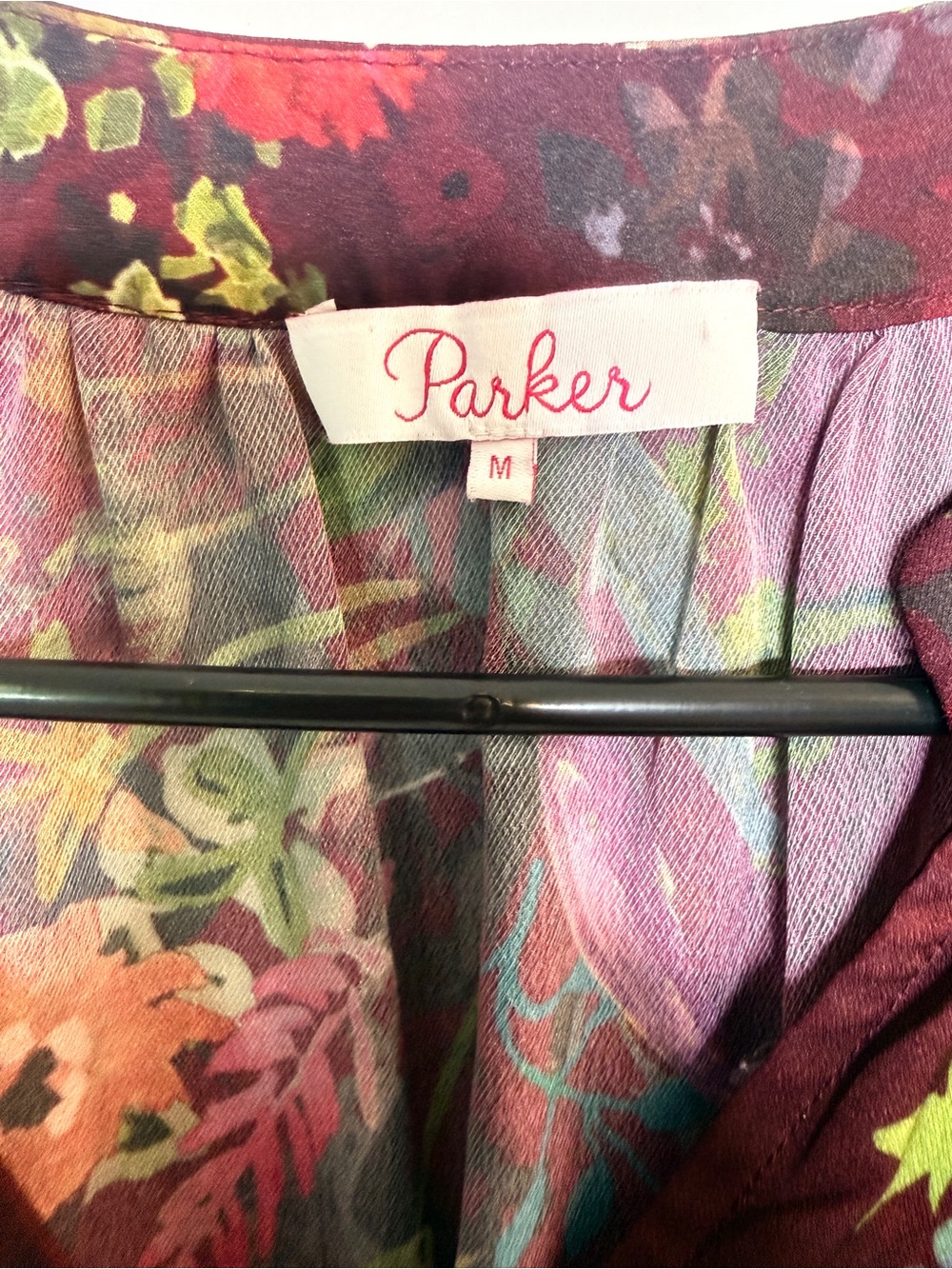 Parker Floral Cinch-Waist Silk Blouse Size Medium - Picture 4 of 4
